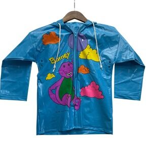 The Lyons Group Barney Rain Jacket Coat Kids Medium 5 Blue Vintage 1992 90s